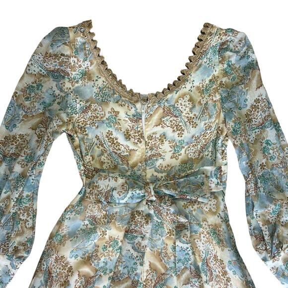 70s vintage prairie dress victorian cream green blue lace - Picture 5 of 6